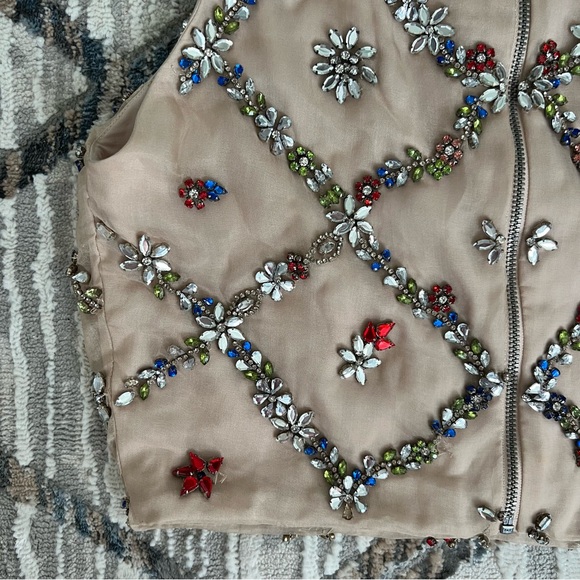 🍉Alice + Olivia Kesten Embellished Cropped Top Beige Red Stones RARE - Picture 4 of 12